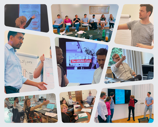 MBA Finance | Master in Finance students from the Universities of Basel and Tilburg actively discuss the Aruba-Hewlett Packard case in June 2024.